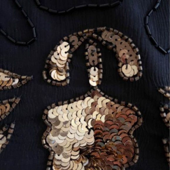 Fabulous Vintage 80s Slinky 100% Silk Black Sequined Skirt w/ Gold Border - Picture 4 of 7